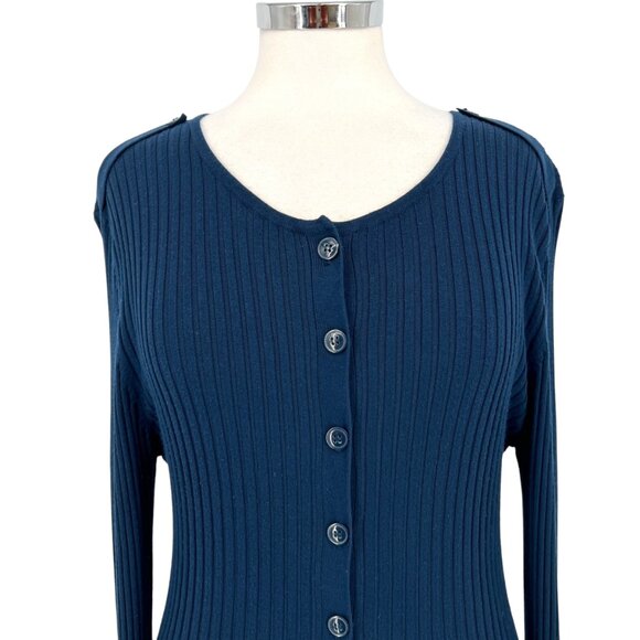 Long Tall Sally Womens Ribbed Navy Cardigan Sweater Button Front Size Medium - Picture 3 of 11